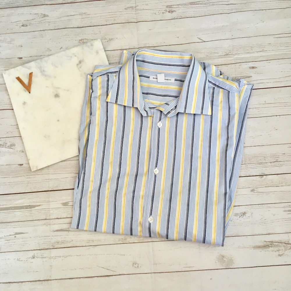 banana republic mens l blue striped button front s